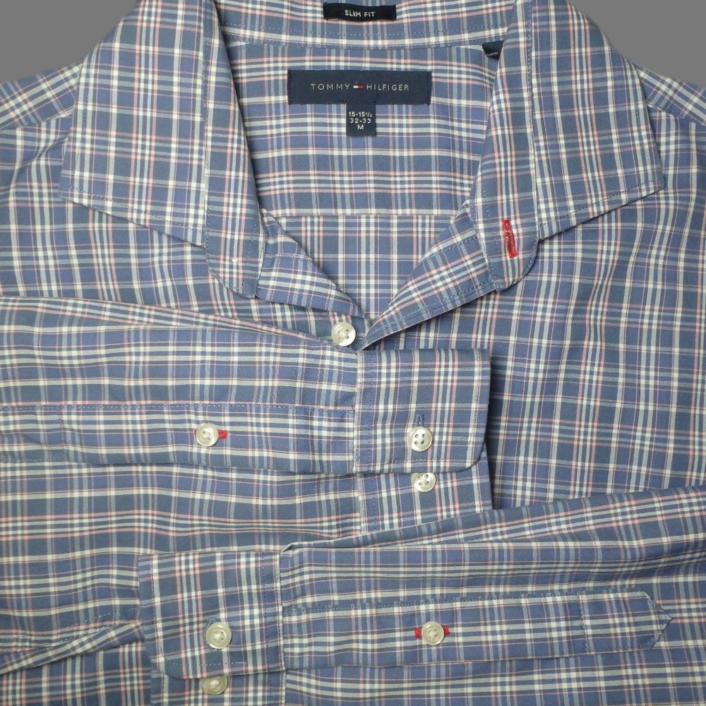 Tommy Hilfiger Men's Plaid Slim Fit Shirt Blue M